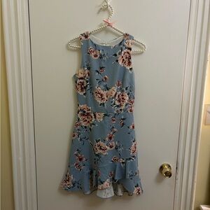Blue Floral Asymmetrical Dress